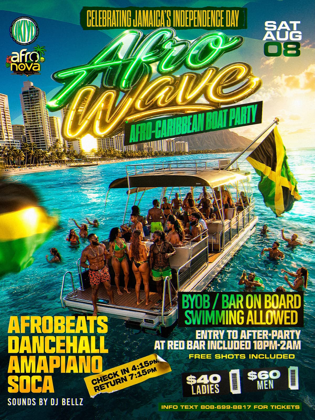 Flyer for Ala Moana Boulevard (boat party) + Red Bar